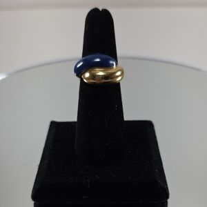 Vintage Avon Blue Enamel And Gold Tone Ring Size 5.75